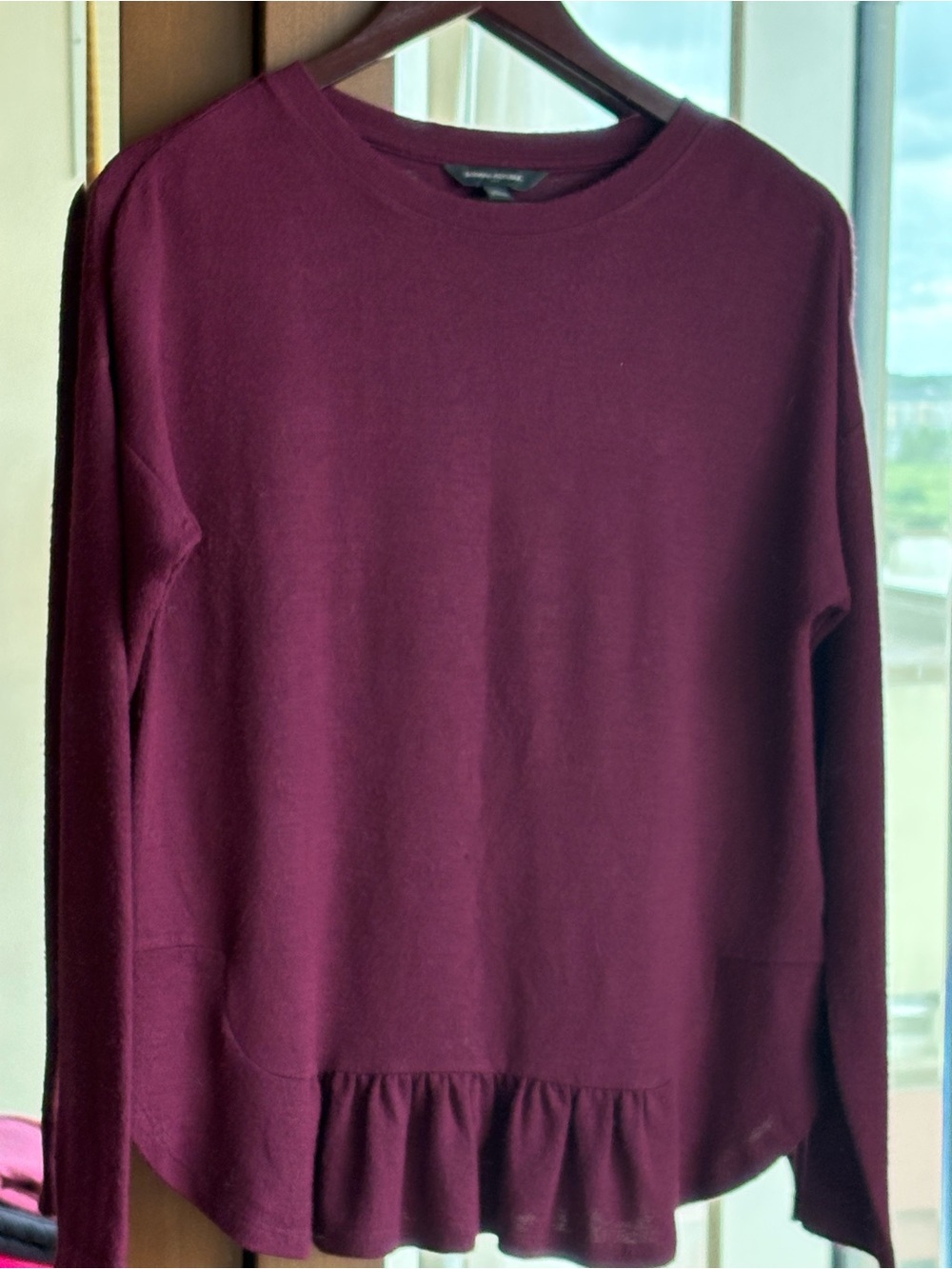 Banana Republic Dark Burgundy Long-Sleeve Ruffle Hem Sweater